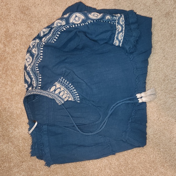 FREE PEOPLE WOMEN'S DREAMWEAVER EMBROIDERED TUNIC TOP BLUE - Picture 7 of 10